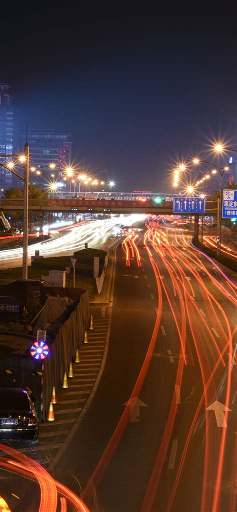 China Beijing Night Road Traffic Lights 1242x2688 Iphone Xs Max