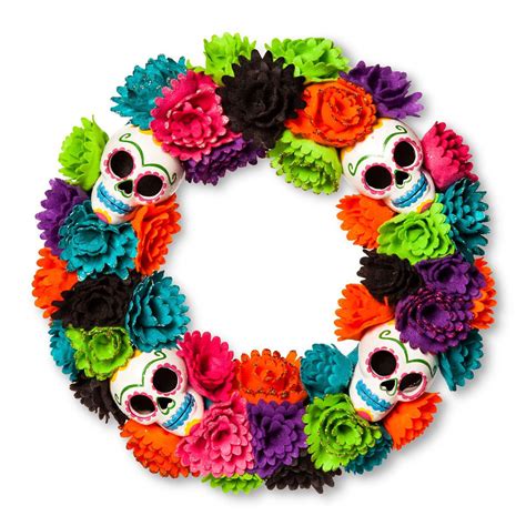 Day Of The Dead Halloween Sugar Skull Floral Wreath My Sugar Skulls