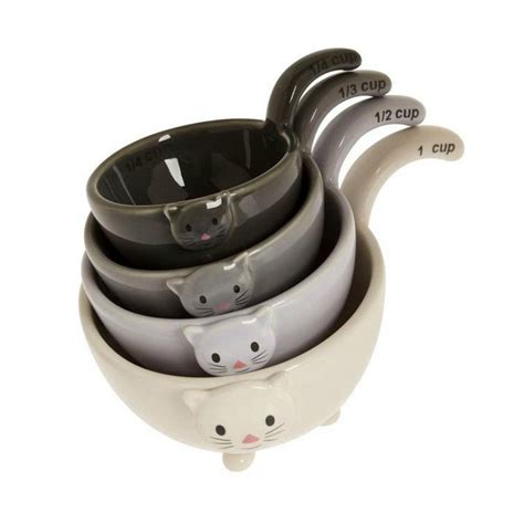 Set Of 4 Cat Measuring Cups Nesting Ceramic Bowls Cute Stackable