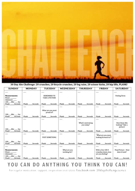 30 Day Abs Challenge Printable Pdf Download