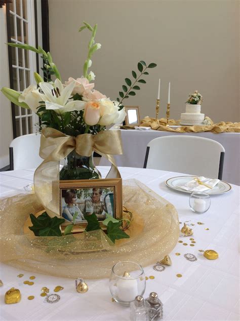 50th Wedding Anniversary Centerpiece Gold Roses Ivy Chocolates