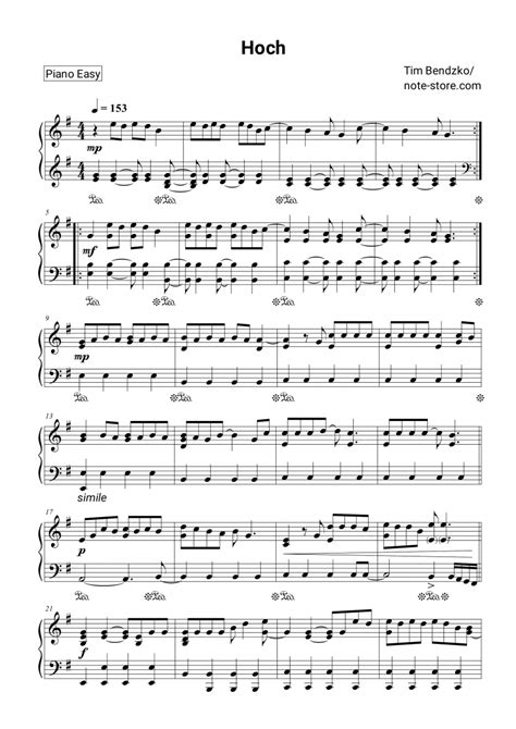 Tim Bendzko Hoch Sheet Music For Piano PDF Piano Easy Sheet