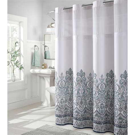 Hookless Damask Border Print Shower Curtain