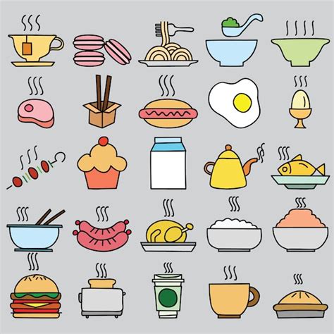 Ilustracion De Conjunto De Iconos De Alimentos De Dibujos Animados Images