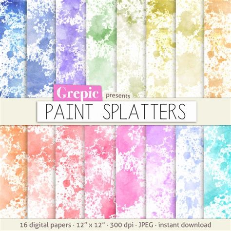 Paint Splatter Digital Paper Paint Splatters With By Grepic