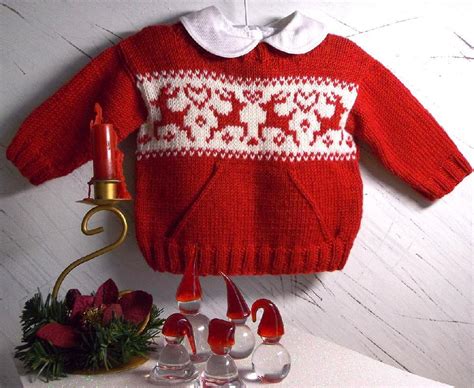 This gingerbread man free knitting pattern is quick and easy to knit. Christmas sweater with pocket and reindeers Knitting ...