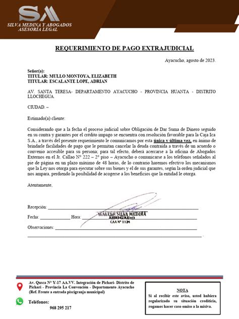 Requerimiento De Pago Extrajudicial Pdf