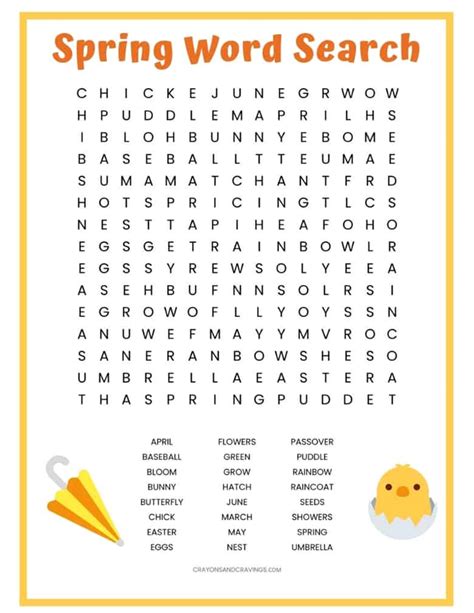 Spring Word Search Free Printable Worksheet For Kids