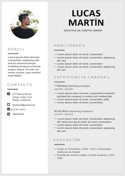 A Professional Resume Template With An Image Of A Man In Black And