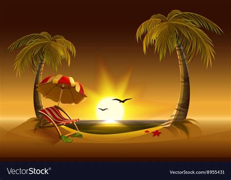 Evening Beach Sea Sun Palm Trees And Sand Romantic Summer Vacation