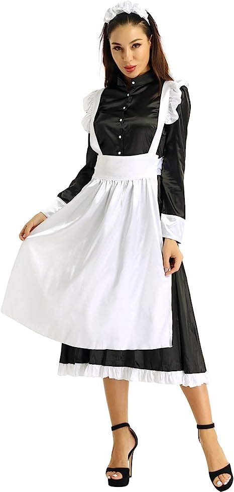 Chictry Womens French Maid Cosplay Costume Outfits Long Dress With