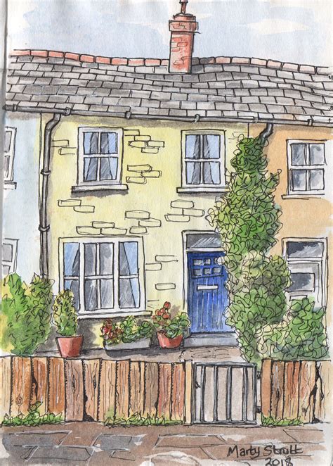 Terraced Cottage Sketch Watercolour And Pen A5 Architecture Drawing Art