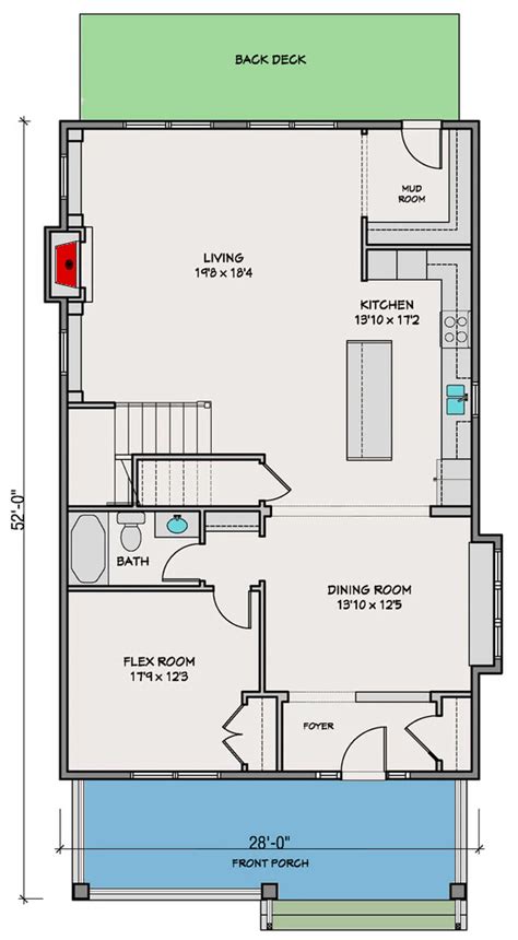 Rectangular House Plan With Flex Room On Main And Upstairs Laundry