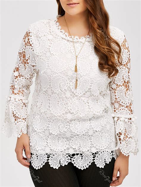 [27 Off] Plus Size Openwork Sheer Lace Blouse Rosegal