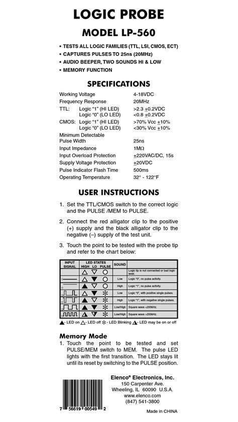 elenco electronics lp 560 specifications pdf download manualslib