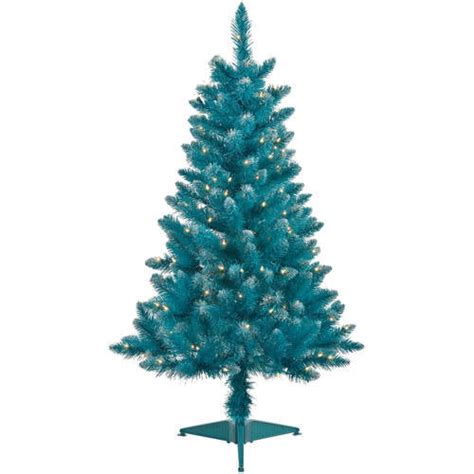 4 Pre Lit Blue Tinsel Artificial Christmas Tree Clear Lights