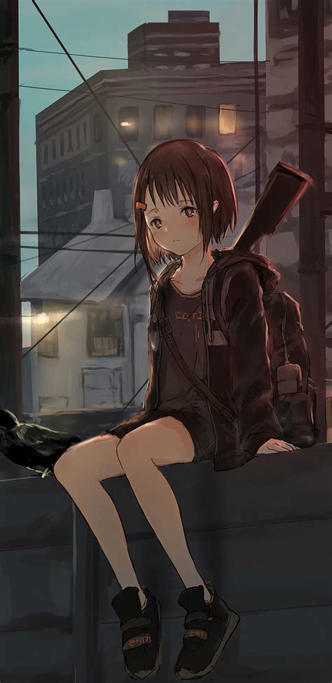 1440x2960 Anime Girl Sitting Alone Roof Sad 4k Samsung Galaxy Note 98