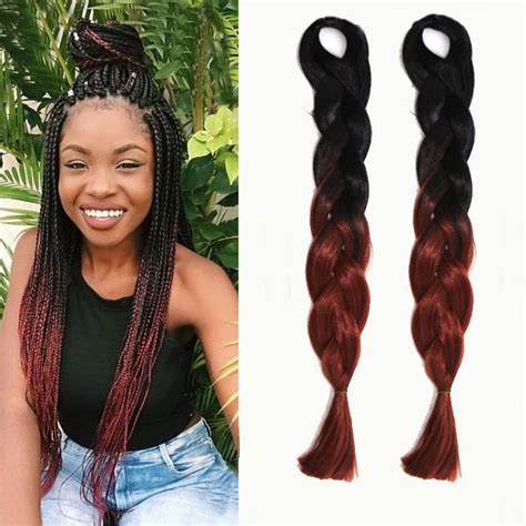ombre two toned color black reddish brown 100g 24 inch braiding hair synthetic hair braiding