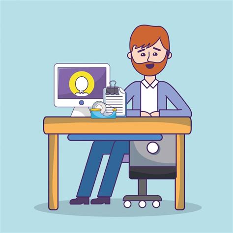Premium Vector Business Office Employee Workspace Cartoon