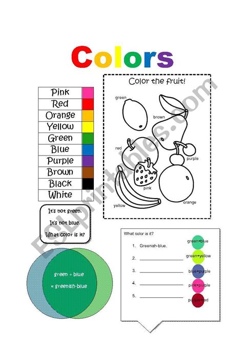 Colors Esl Worksheet By Amy Teacher