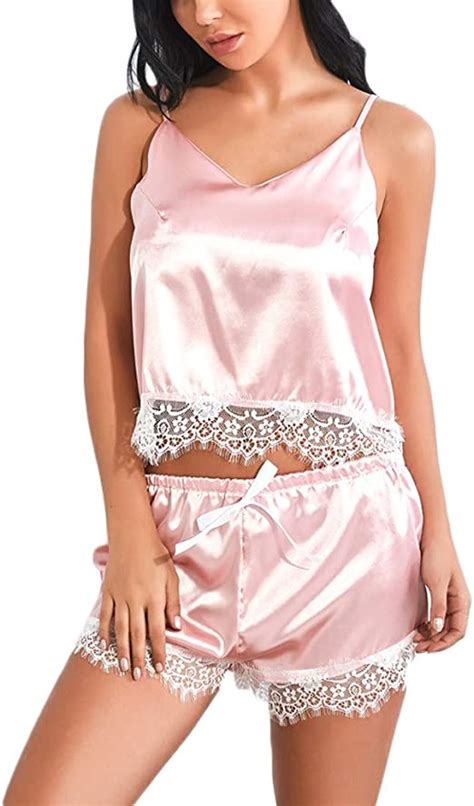 Ulanda Eu Damen Schlafanzug Sexy Satin Pyjama Set Nachtwäsche Lingerie Schlafanzug V Ausschnitt