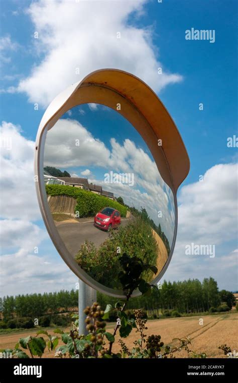 Driveway Convex Circular Mirror Helps Improve Visibility Around Blind Spots And Corners Stock