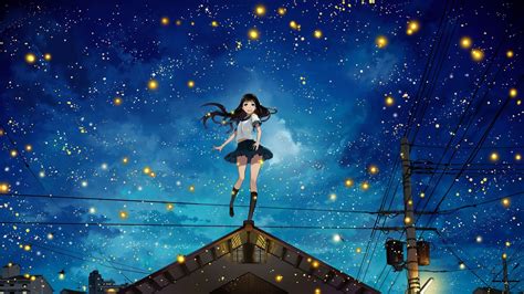 Anime Girls At Night Sky People