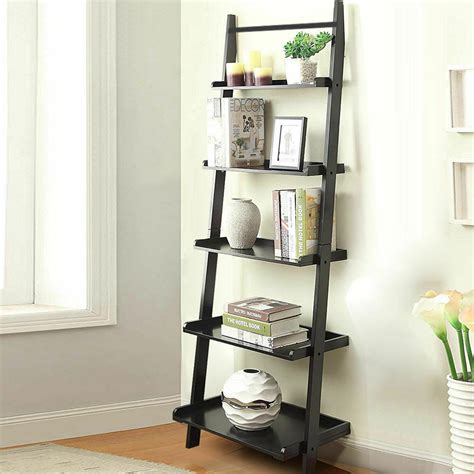 35 Tier Wooden Ladder Shelf Stand Storage Book Shelves Leaning Display