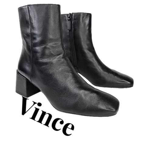 Vince Shoes Vince Womens Black Leather Extra Wide Block Heel Zip 7s Vibe Boots Sz 95m Poshmark