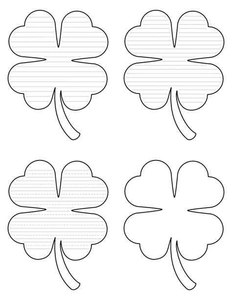 Free Printable Four Leaf Clover Shaped Writing Templates