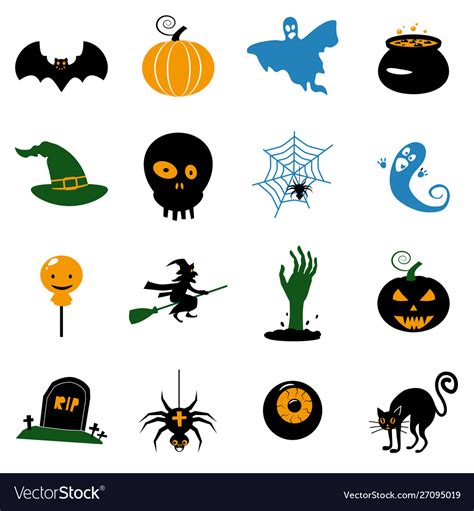 Set Halloween Icons And Colorful Royalty Free Vector Image