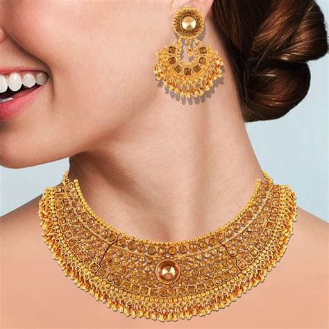 Buy Asmitta Traditional Gold Plated Choker Style Necklace Set For Women