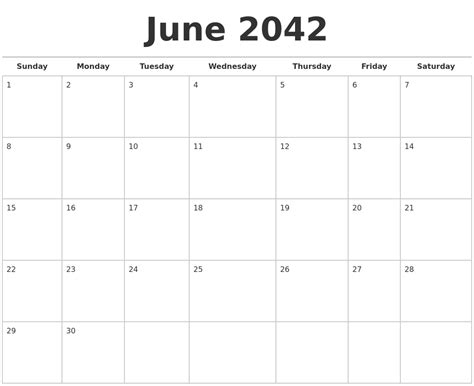 June 2042 Calendars Free