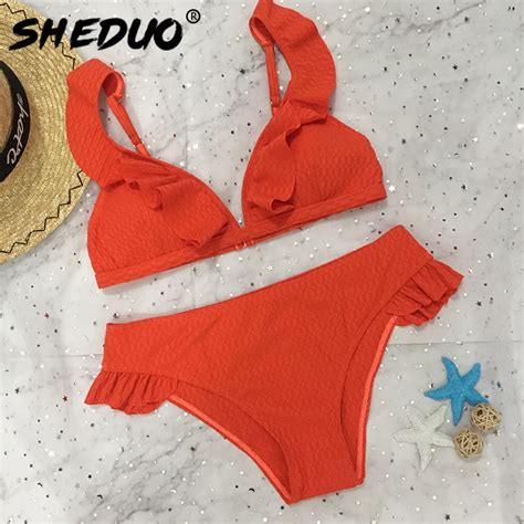 2018 Sexy Bikini Women Swimwear High Waist Swimsuit Ruffle Bathing Suit Biquinis Summer Beach