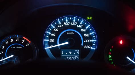 Dashboard Board Of Car At Nightdash Or Instrument Panel Is Control