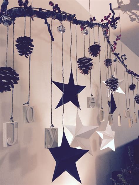 Diy Christmas Decorations Hanging Tree Branch With Paper Stars Twine