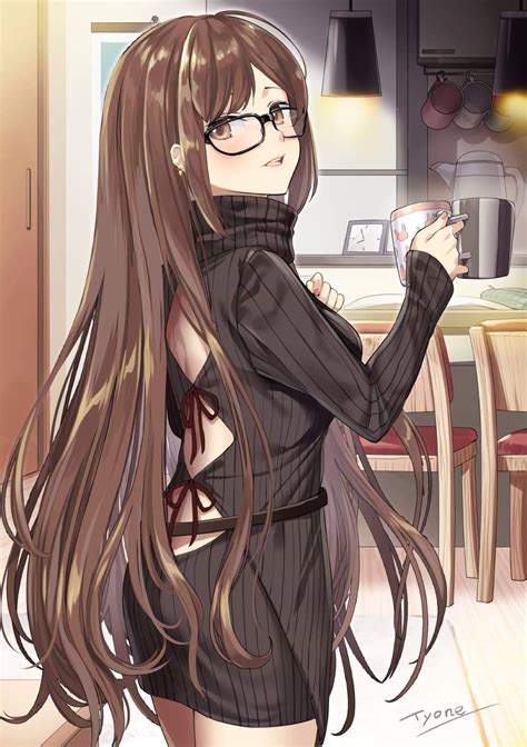 anime girl with glasses and short brown hair coloring pages