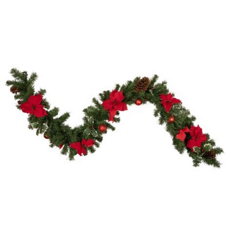 Northlight 6 X 9 Red Pre Decorated Poinsettia And Pine Cone Artificial