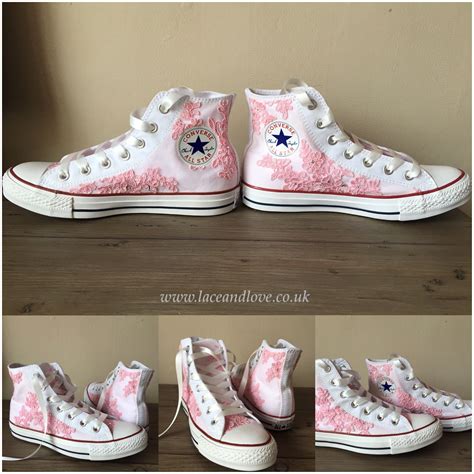 Pink Lace Converse High Tops Custom Designed Converse Tartan Shoes