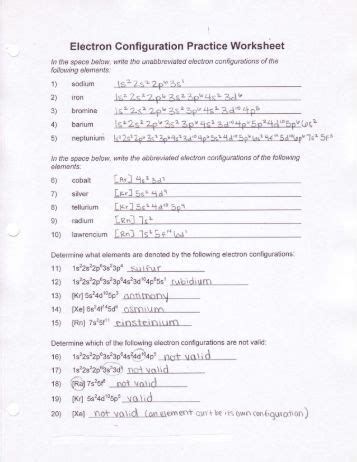 Writing electron configuration worksheet answer. Electron Configuration Answer Key