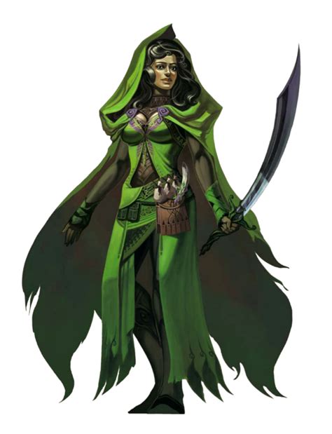 Female Human Green Druid With Scimitar Pathfinder Pfrpg Dnd D D