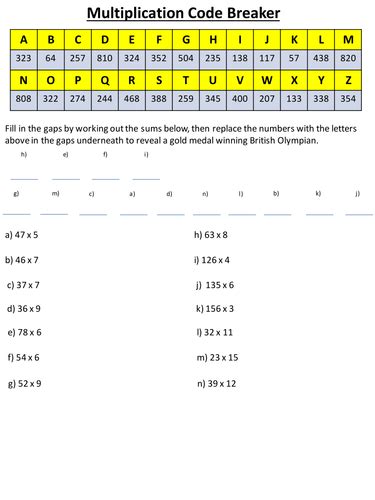 Non Calculator Multiplication Codebreaker Teaching Resources