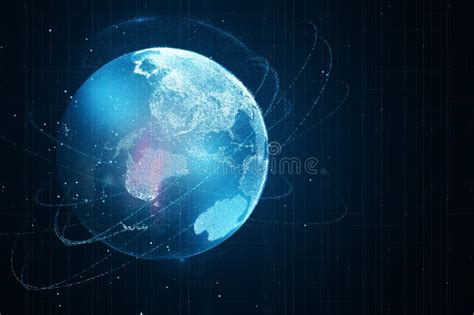 Abstract Glowing Globe With Connection Lines On Dark Backdrop Digital
