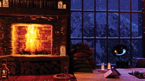 Relaxing Blizzard Ambience Cozy Crackling Fireplace And Snowstorm