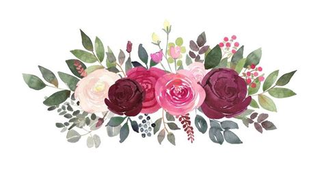 Burgundy And Blush Rose Bouquets Watercolor Clipart Flower Etsy