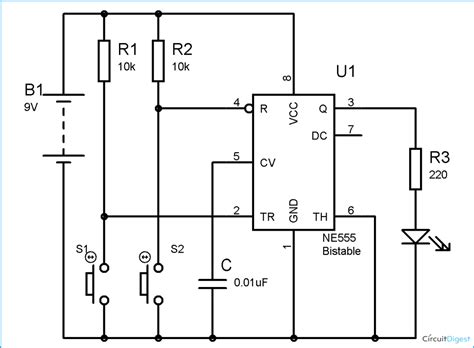 7 below, you'll see the circuit schematic of the 555 and the parts relevant to it. 555 Timer Bistable Multivibrator Circuit - Technology ...