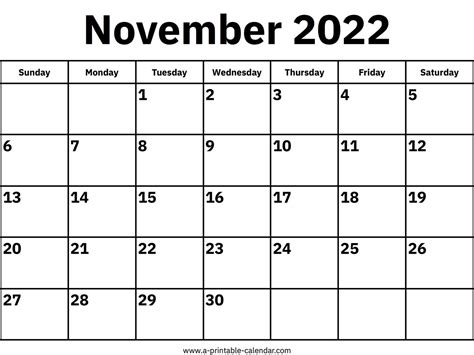 Printable Calendar November 2022 Full Page