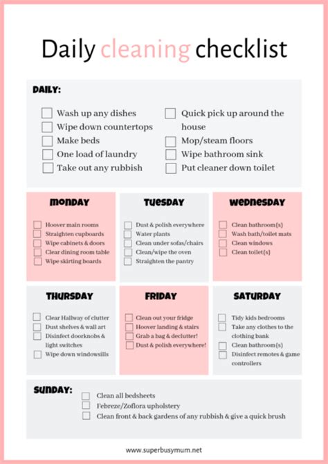 My Daily Cleaning Schedule Free Printable Super Busy Mum