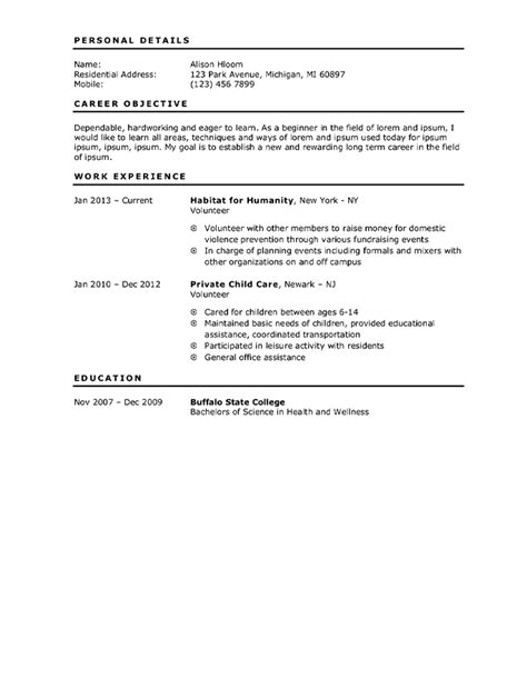 Template for resume with no experience: Teenager Resume Objective For High School Student With No Work Experience - Finder Jobs