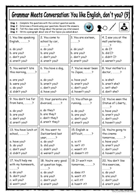 Grammar Meets Conversation 9 Quest English Esl Worksheets Pdf And Doc